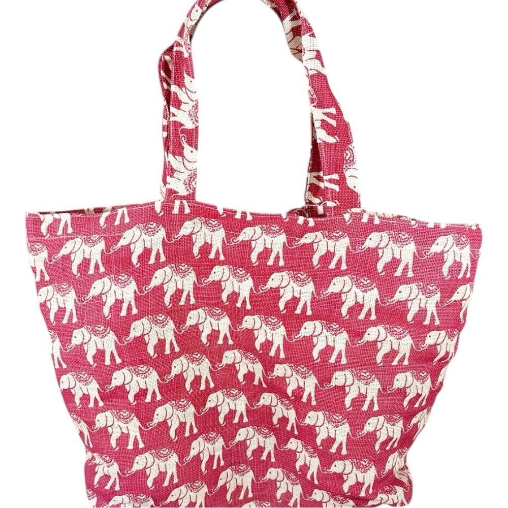 NWT- RockFlowerPaper Elephant Pink Jute Tote - Picture 6 of 6
